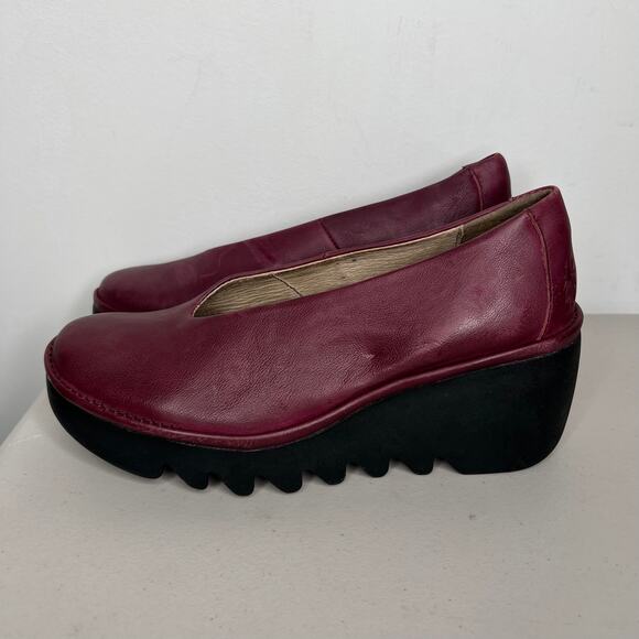 Fly London Beso Burgundy Red Leather Wedge Size 38 - Picture 7 of 11